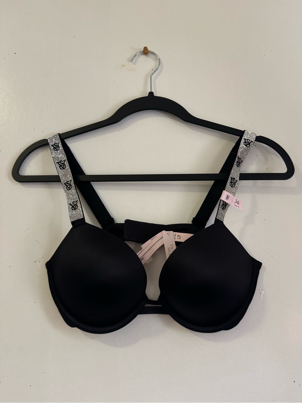 Victoria's Secret Black Padded Underwire Bra with Embellished Straps